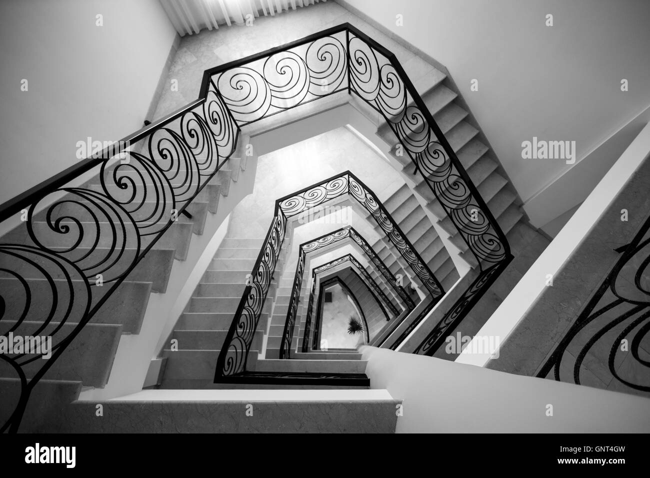 Black and white (B&W)  staircase from the above Stock Photo