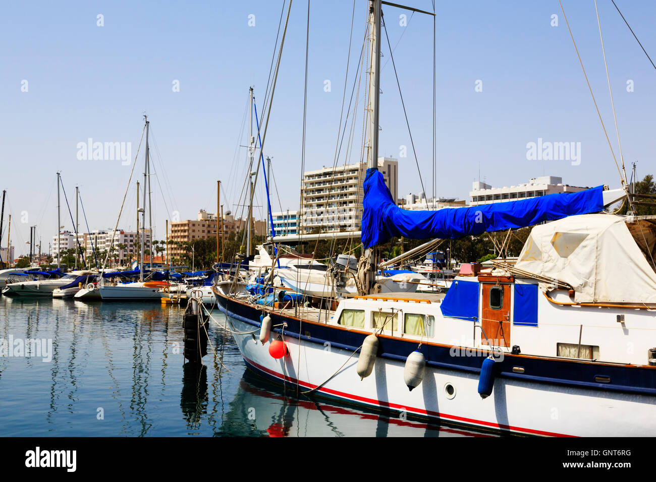 Larnaca Marina and sea front hotels. Stock Photo