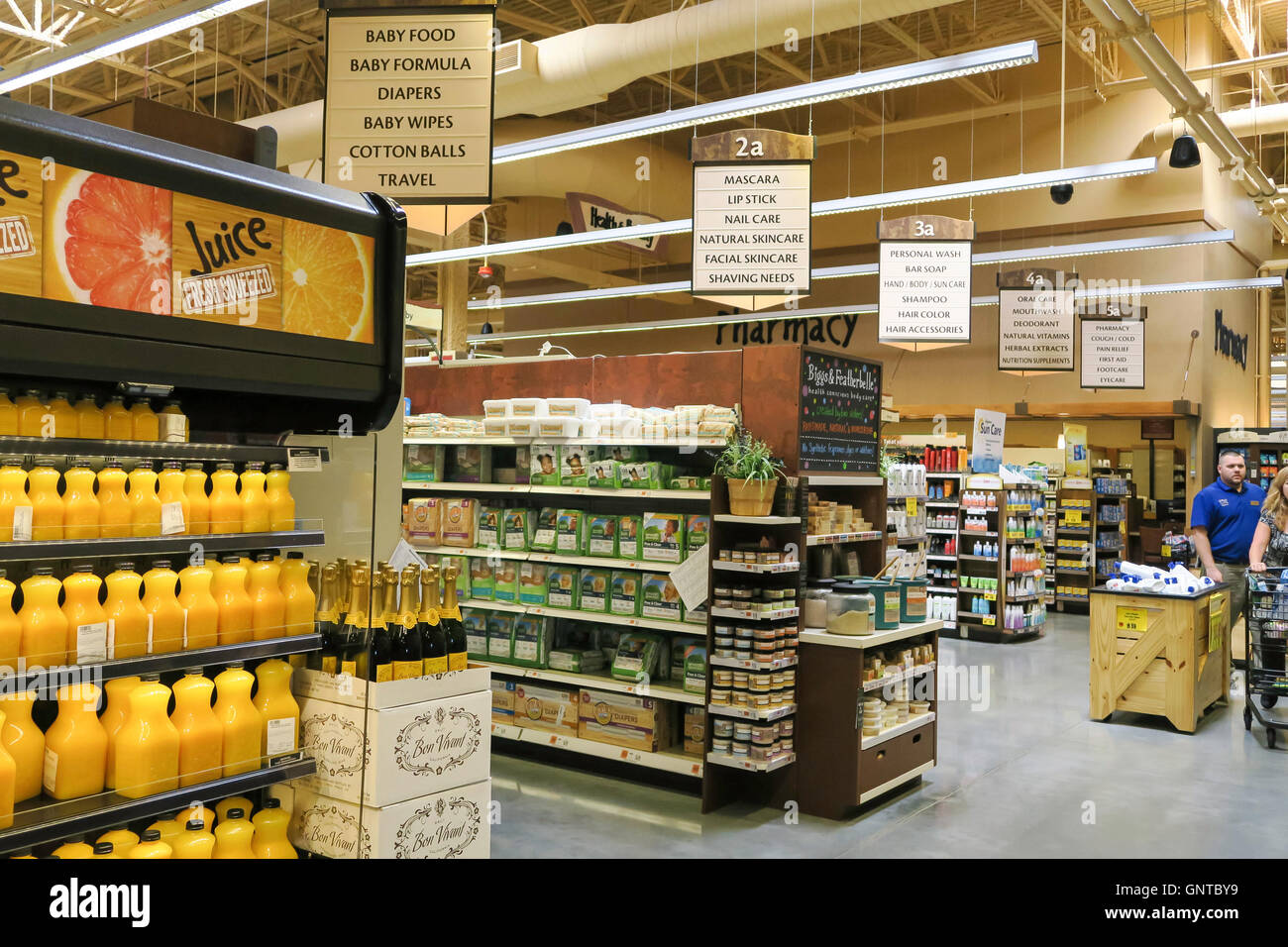 End Aisle Displays at Wegmans Grocery Store, Westwood, Massachusetts, USA Stock Photo