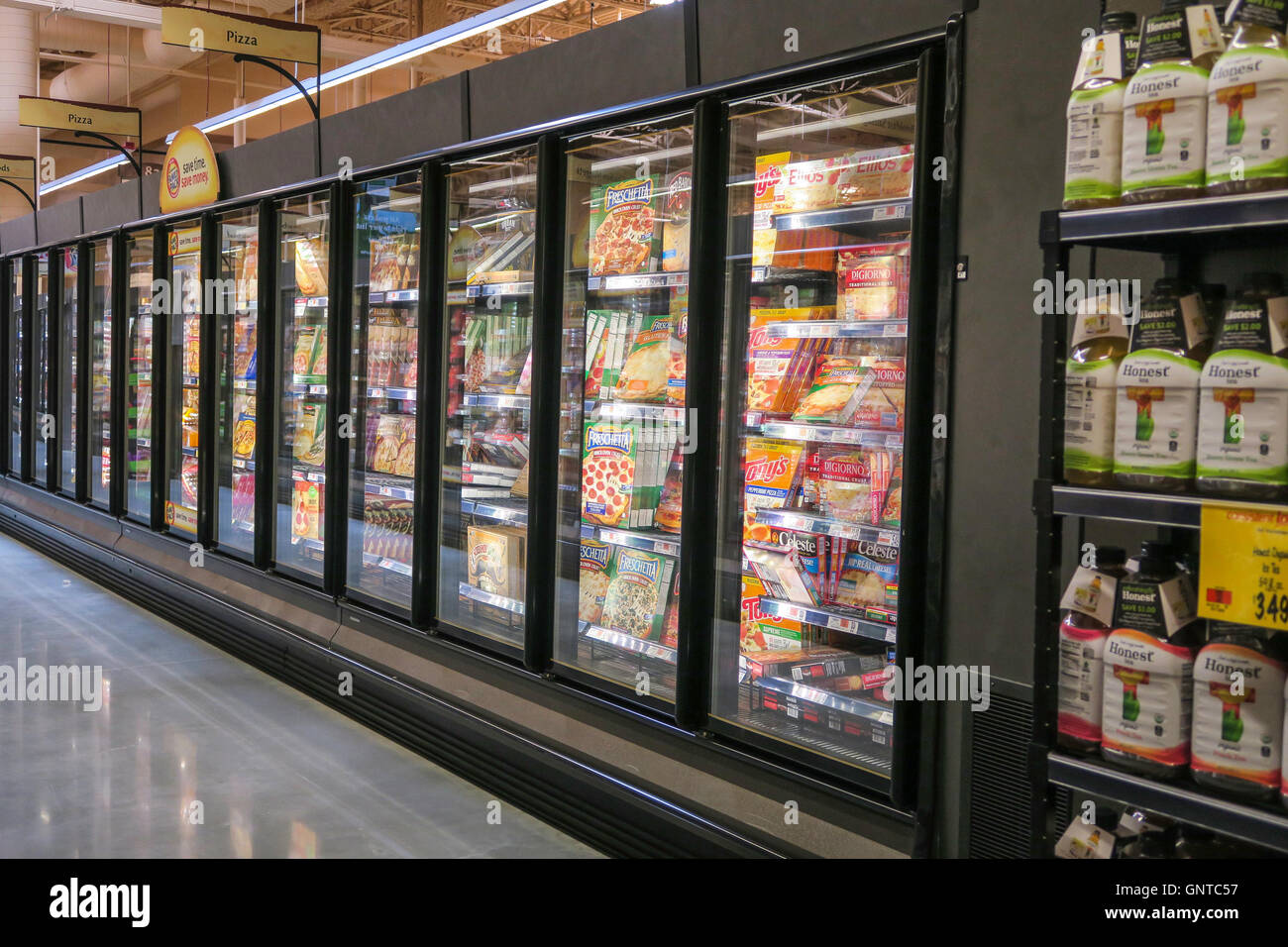 Frozen Food Aisle, Wegmans Grocery Store, Westwood, Massachusetts, USA Stock Photo