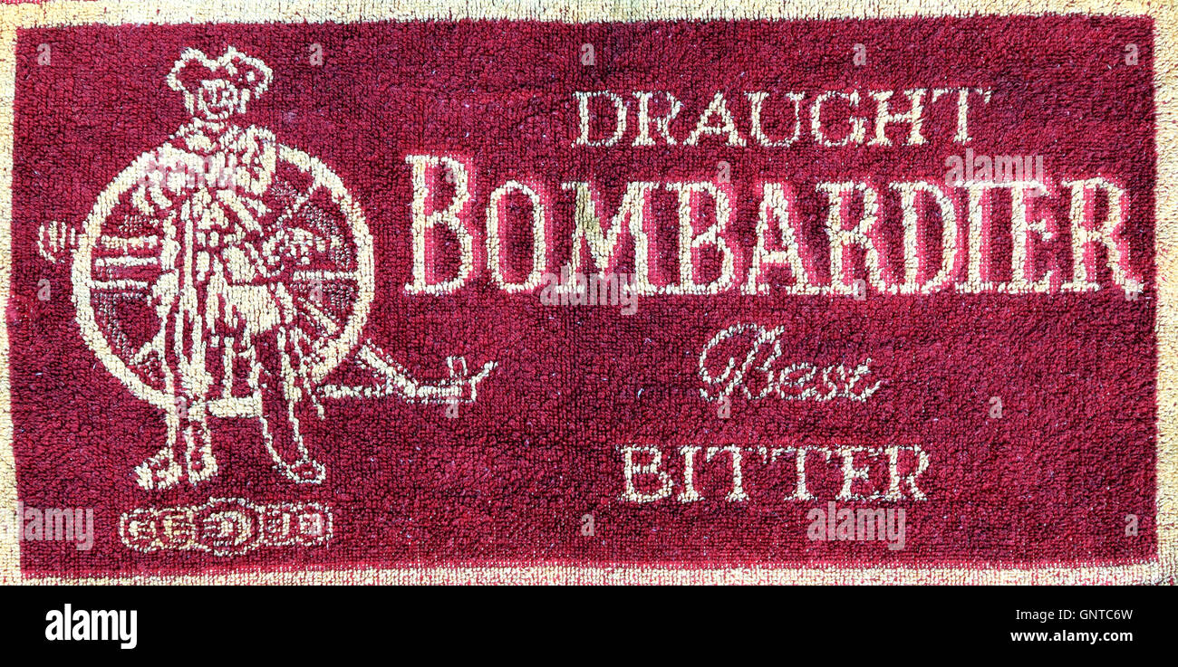 Bombardier beer cloth, Charles Wells brewery, beers draught bitter bitters logo Stock Photo