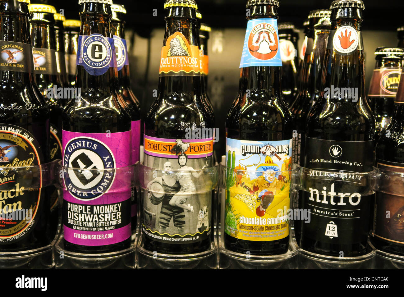 Craft Beer Section at Wegmans Grocery Store, Westwood, Massachusetts, USA Stock Photo