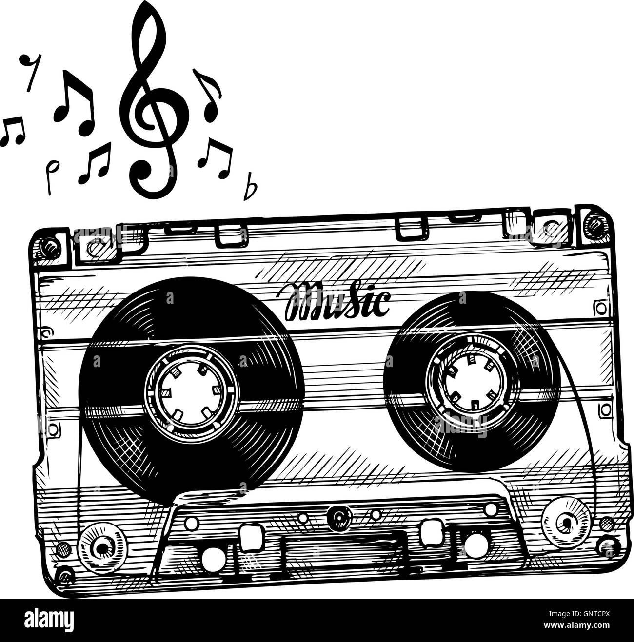 Hand-drawn cassette music. Sketch audio tape. Vector illustration Stock  Vector Image & Art - Alamy