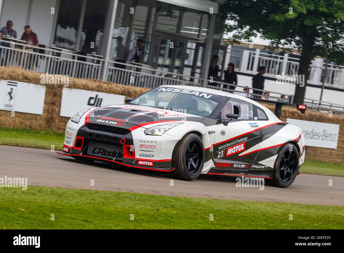 2015 Nissan R35 GT-R Drift car with driver James Deane at the 2016 Goodwood Festival of Speed, Sussex, UK. Stock Photo