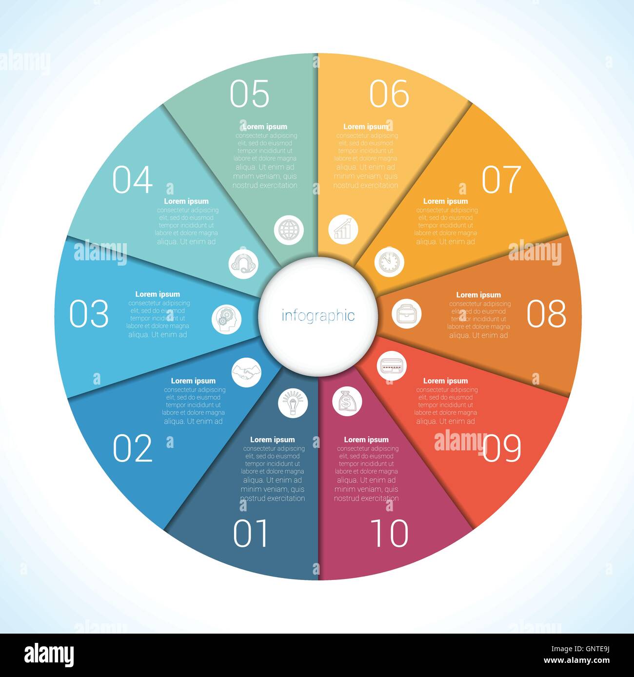 Elements For Template infographic ten position, steps, parts, with text ...