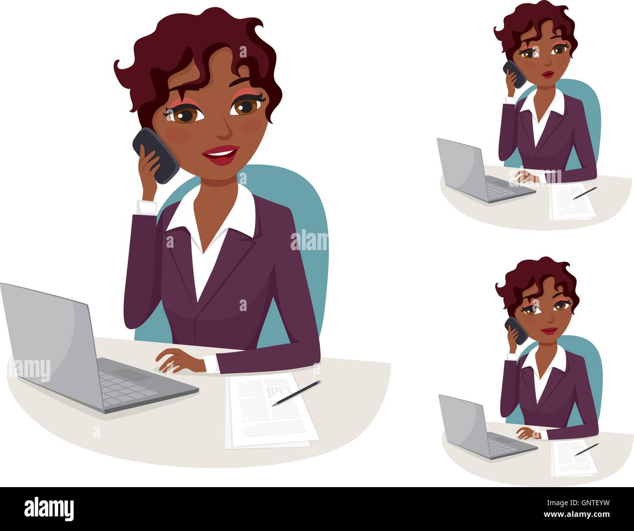 African American business woman busy on the phone in her office Stock ...