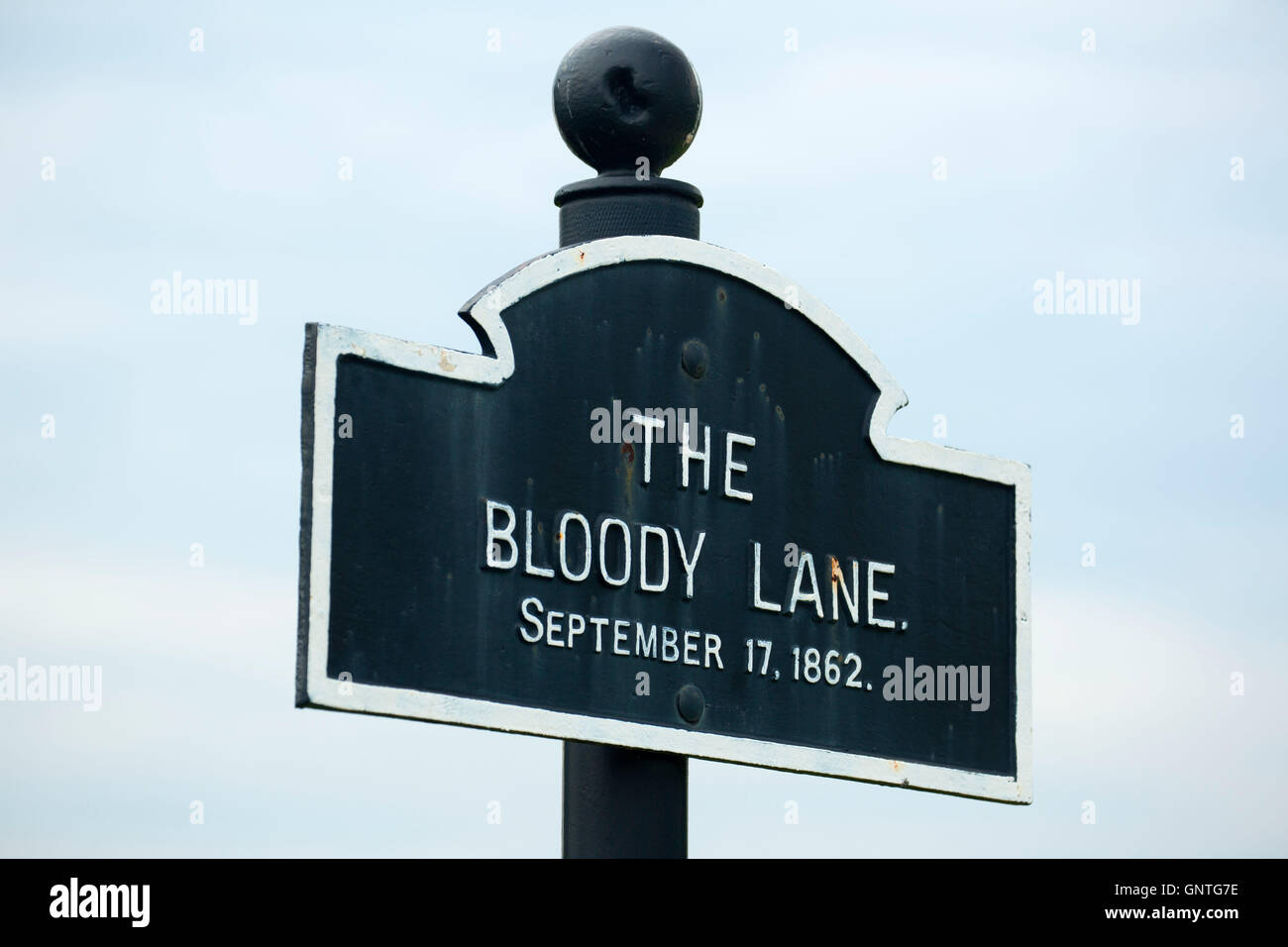 Bloody Lane sign, Antietam National Battlefield, Maryland Stock Photo