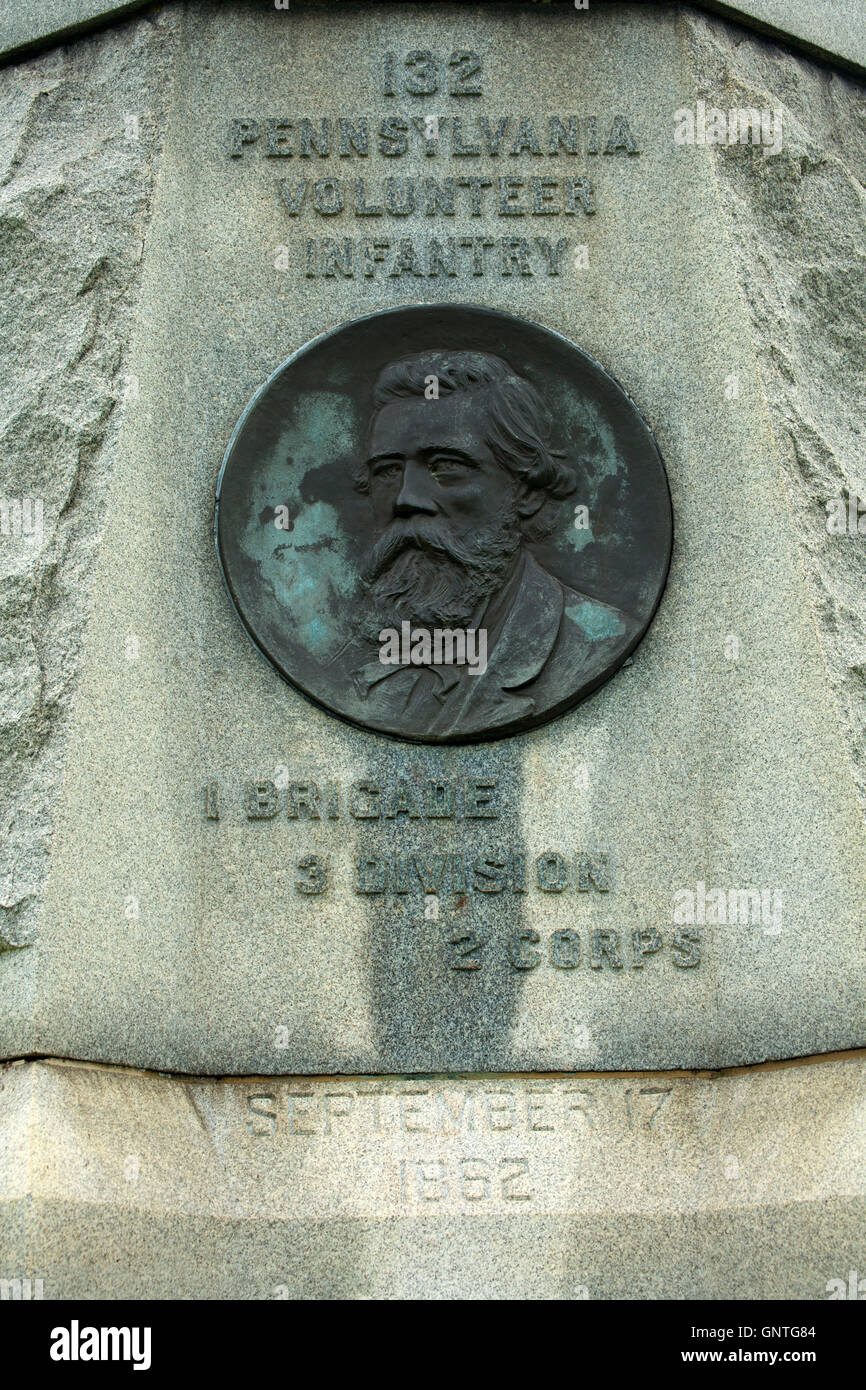 132nd Pennsylvania Voluntary Infantry monument plaque at Bloody Lane ...