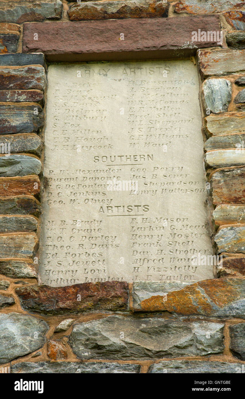 War Correspondents Memorial Arch plaque, Gathland State Park, Maryland Stock Photo