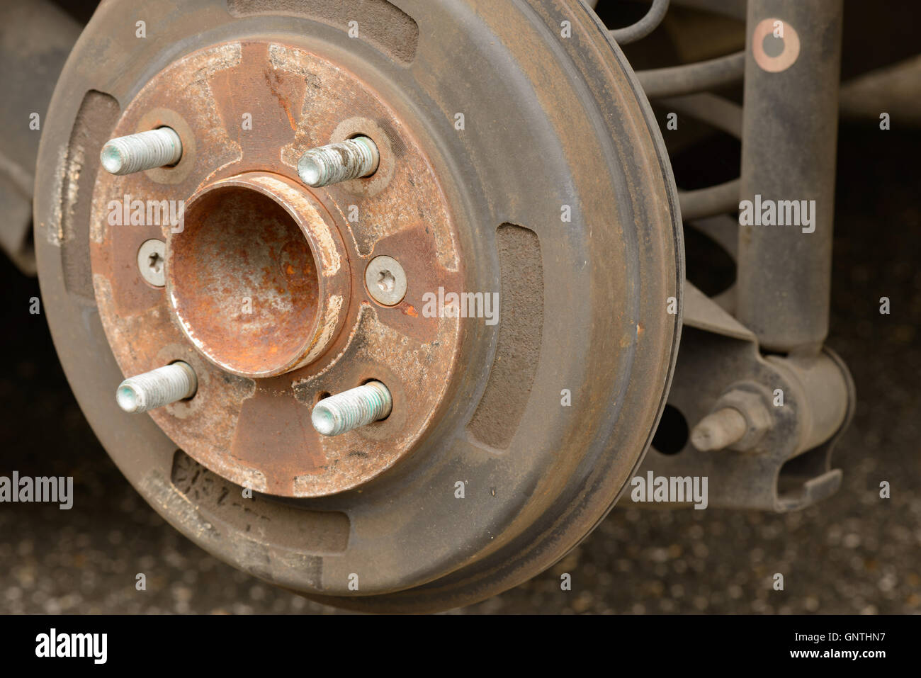 Back of car Brakes and shock absorber Stock Photo