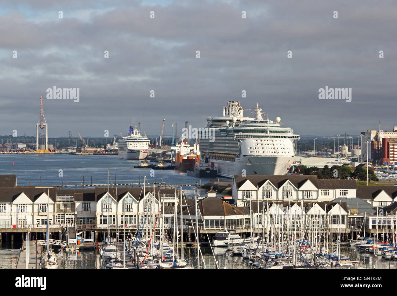 Southampton docks, with cruise ships moored Stock Photo