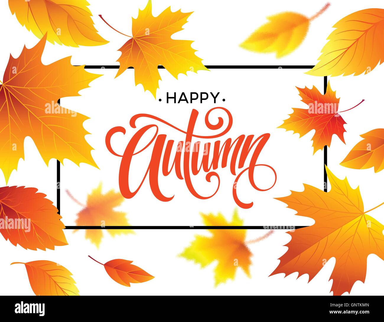 Autumn calligraphy. Background of Fall leaves. Concept leaflet, flyer, poster advertising. Vector illustration Stock Vector