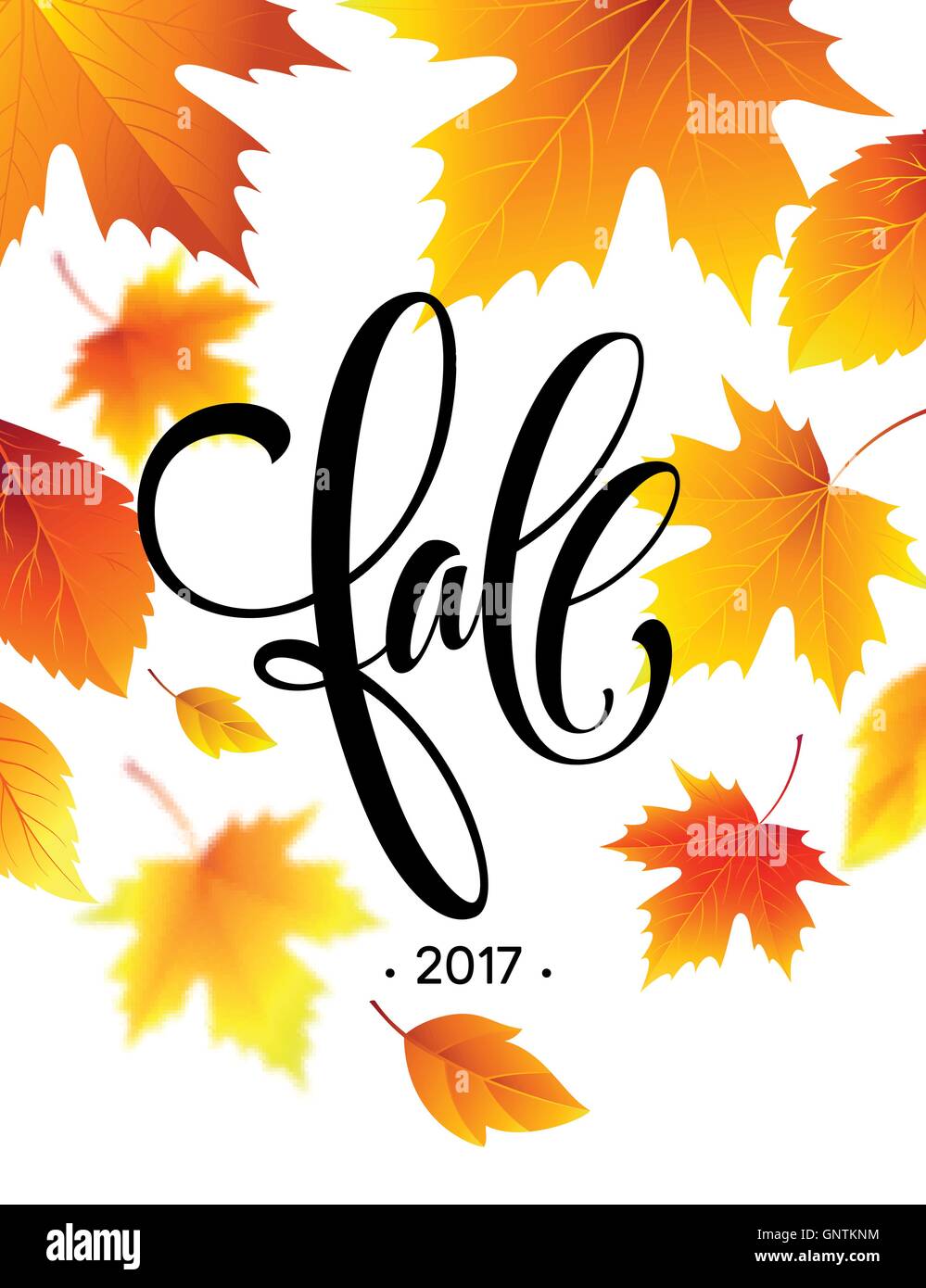 Autumn calligraphy. Background of Fall leaves. Concept leaflet, flyer, poster advertising. Vector illustration Stock Vector