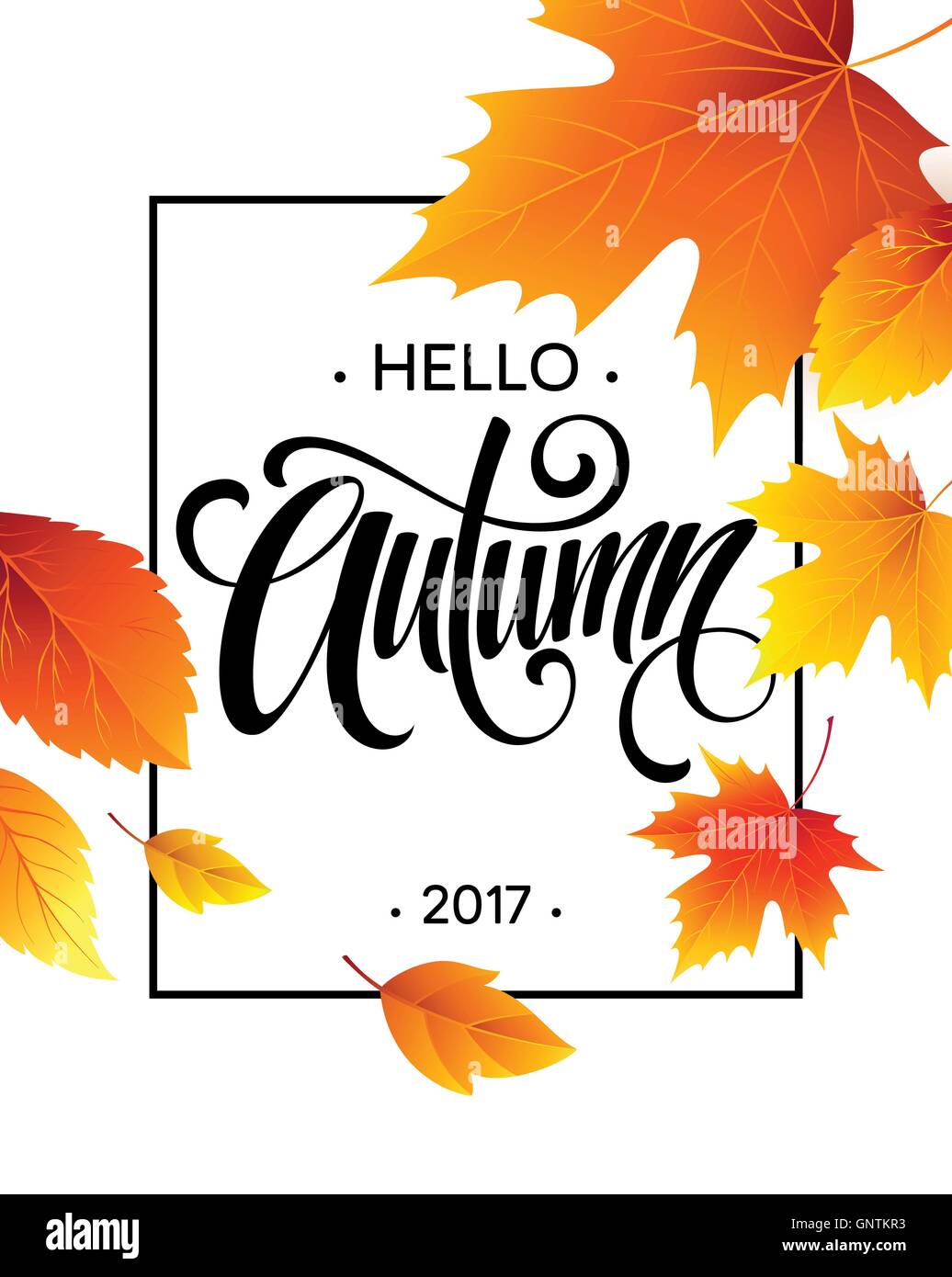 Autumn calligraphy. Background of Fall leaves. Concept leaflet, flyer, poster advertising. Vector illustration Stock Vector