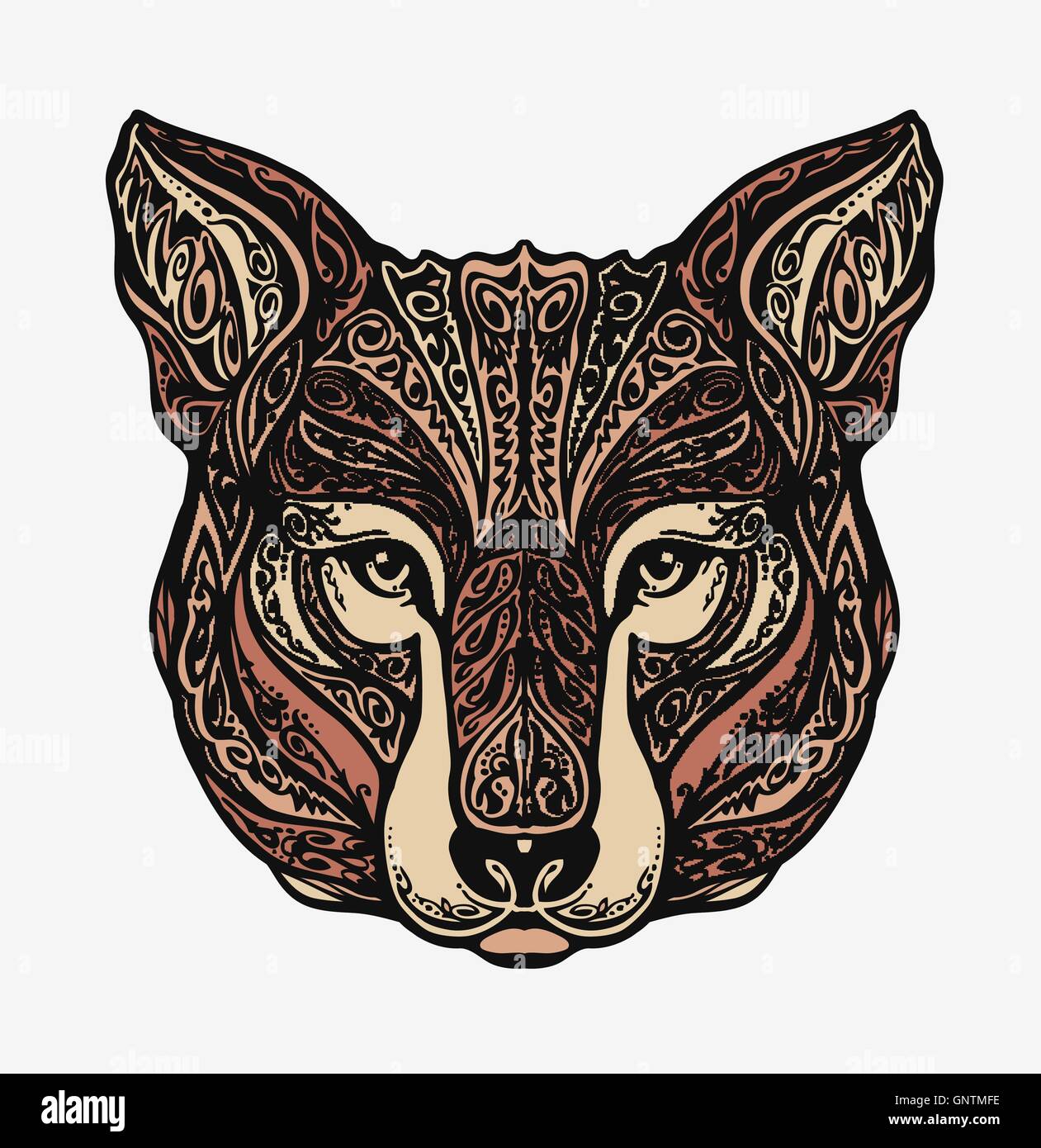Ethnic ornamented jackal, coyote, wolf or dog. Vector illustration Stock Vector