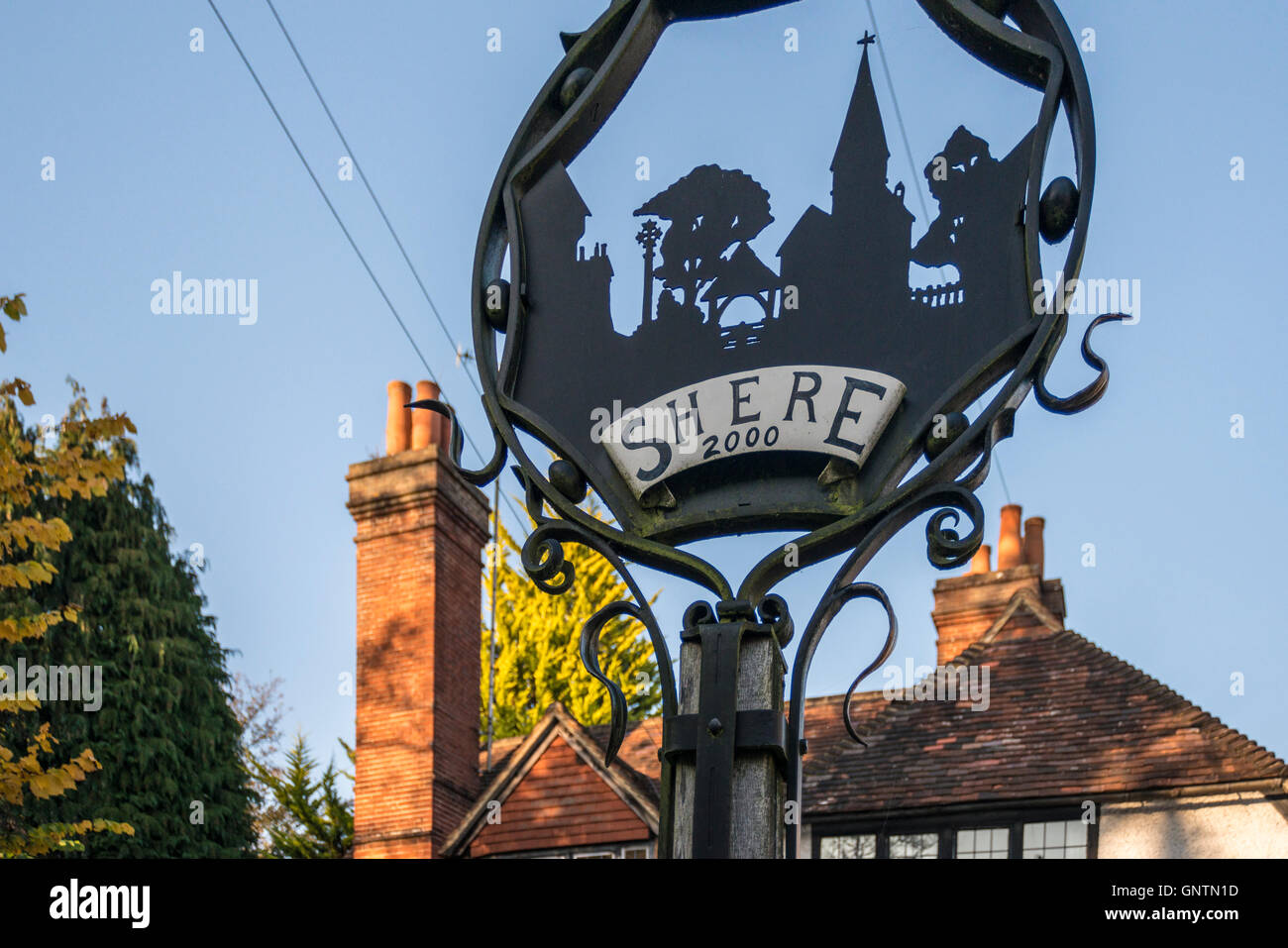 The Village of Shere sign, Surrey, UK Stock Photo Alamy