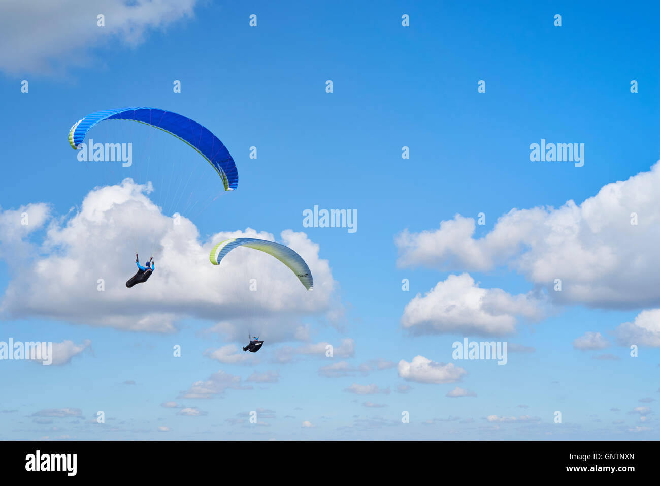 Paragliding on the Berkshire downs, England. Stock Photo