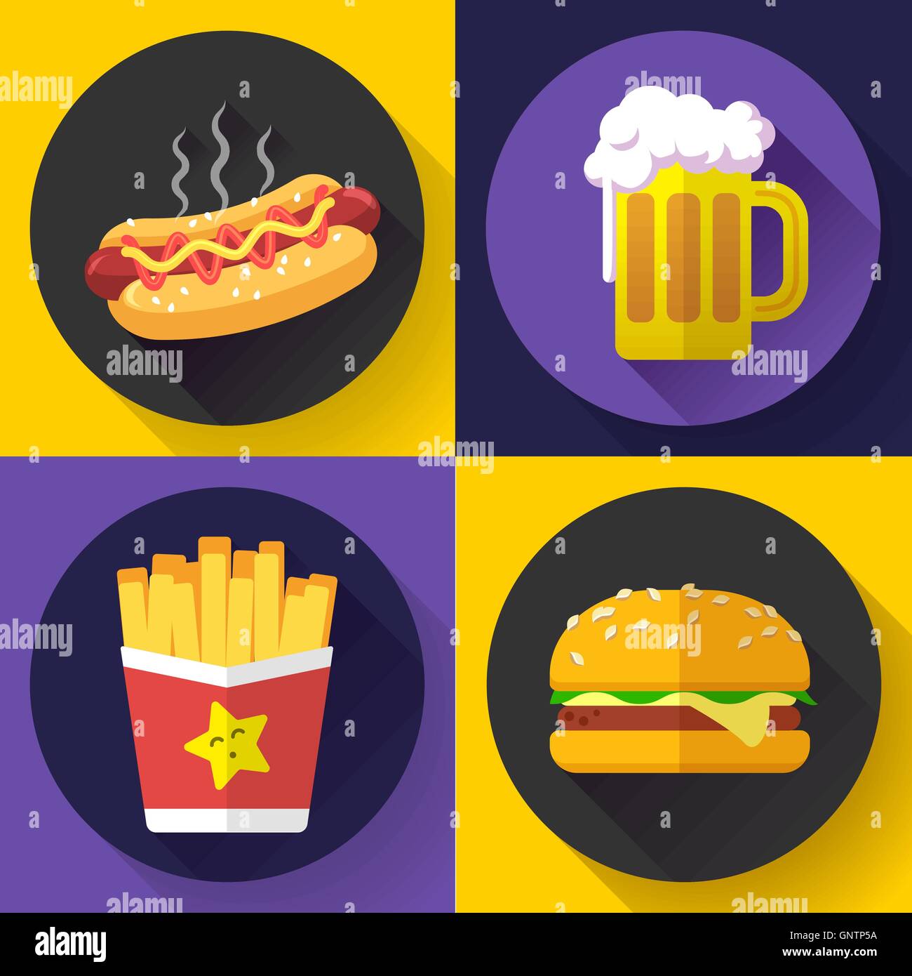 Set of fast food menu and beer icons. Flat design style Stock Vector ...