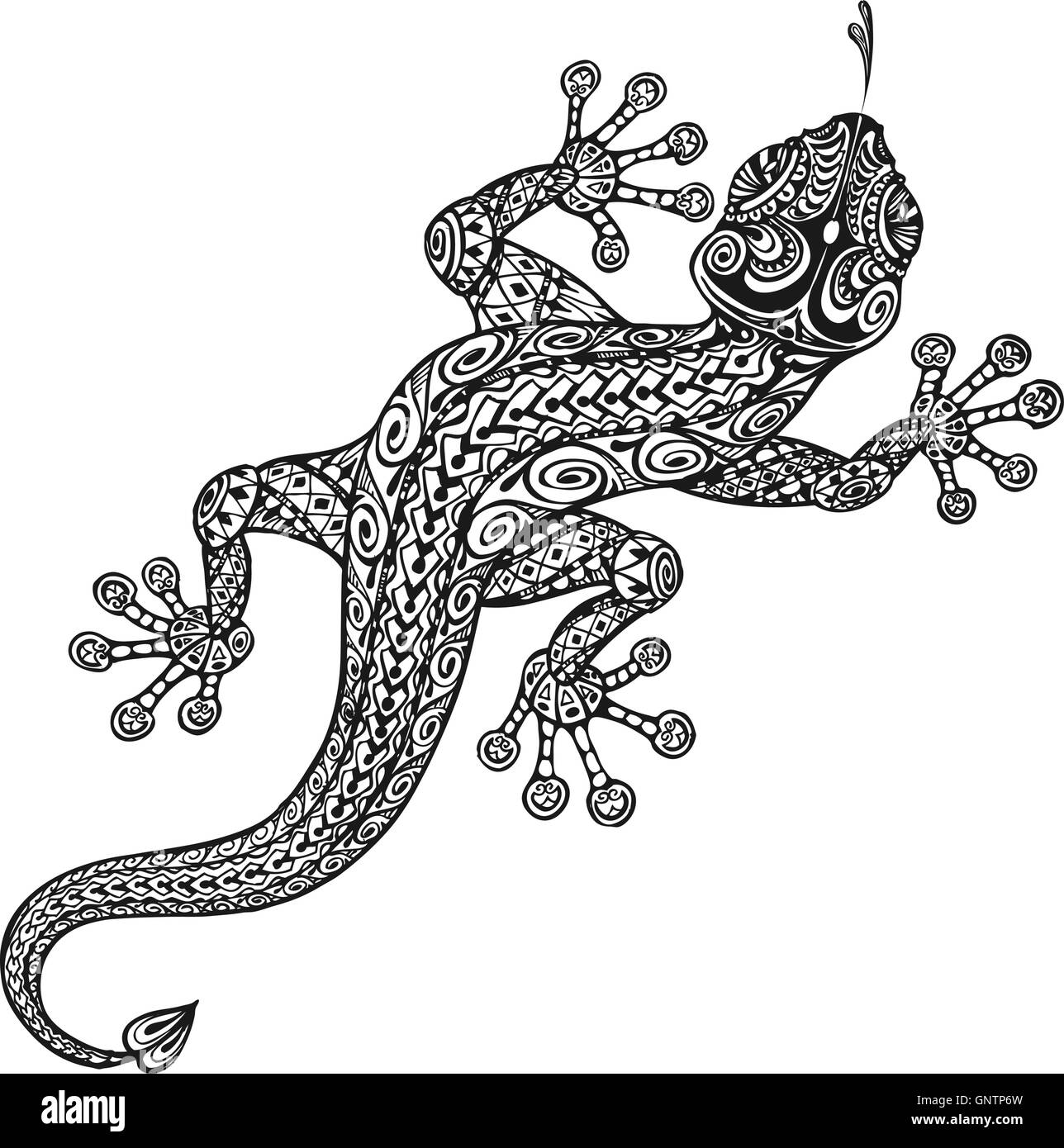 Ethnic ornamented lizard. Vintage graphic vector illustration Stock Vector