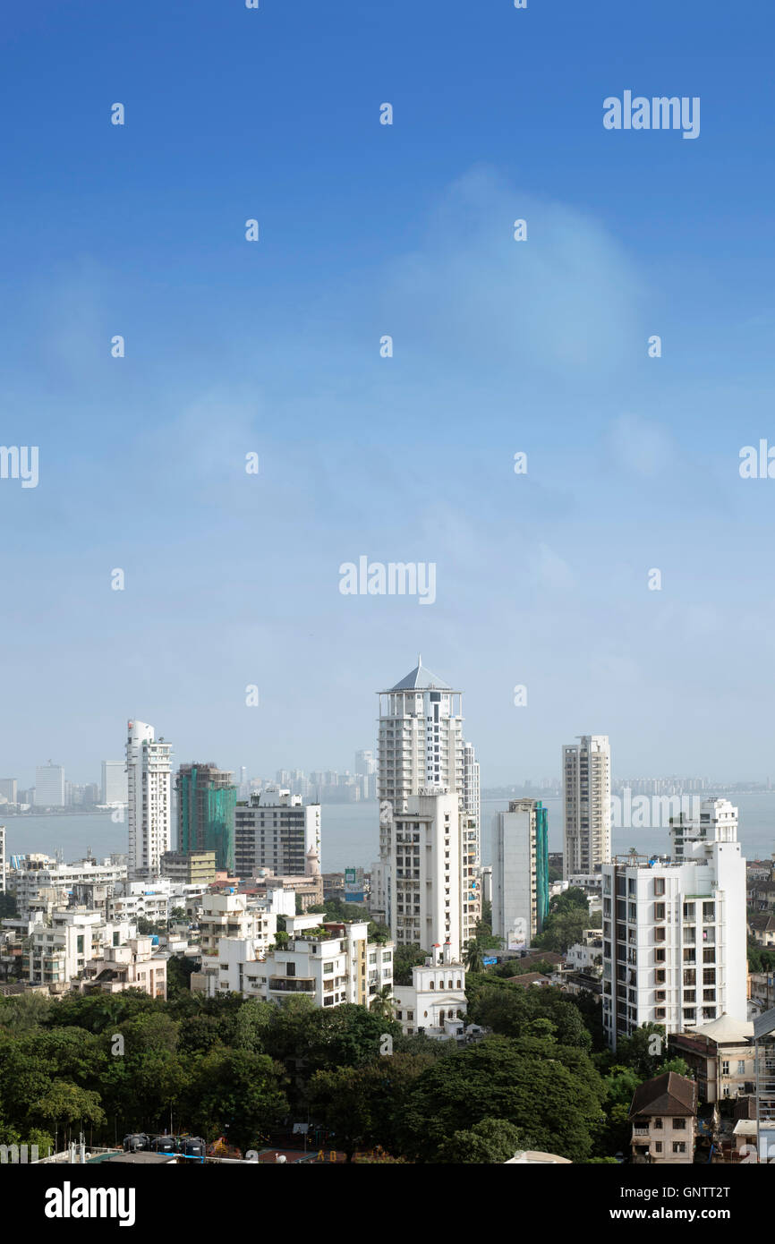 India, Mumbai, Skyline of Mumbai from the Malabar hills, showing luxury
