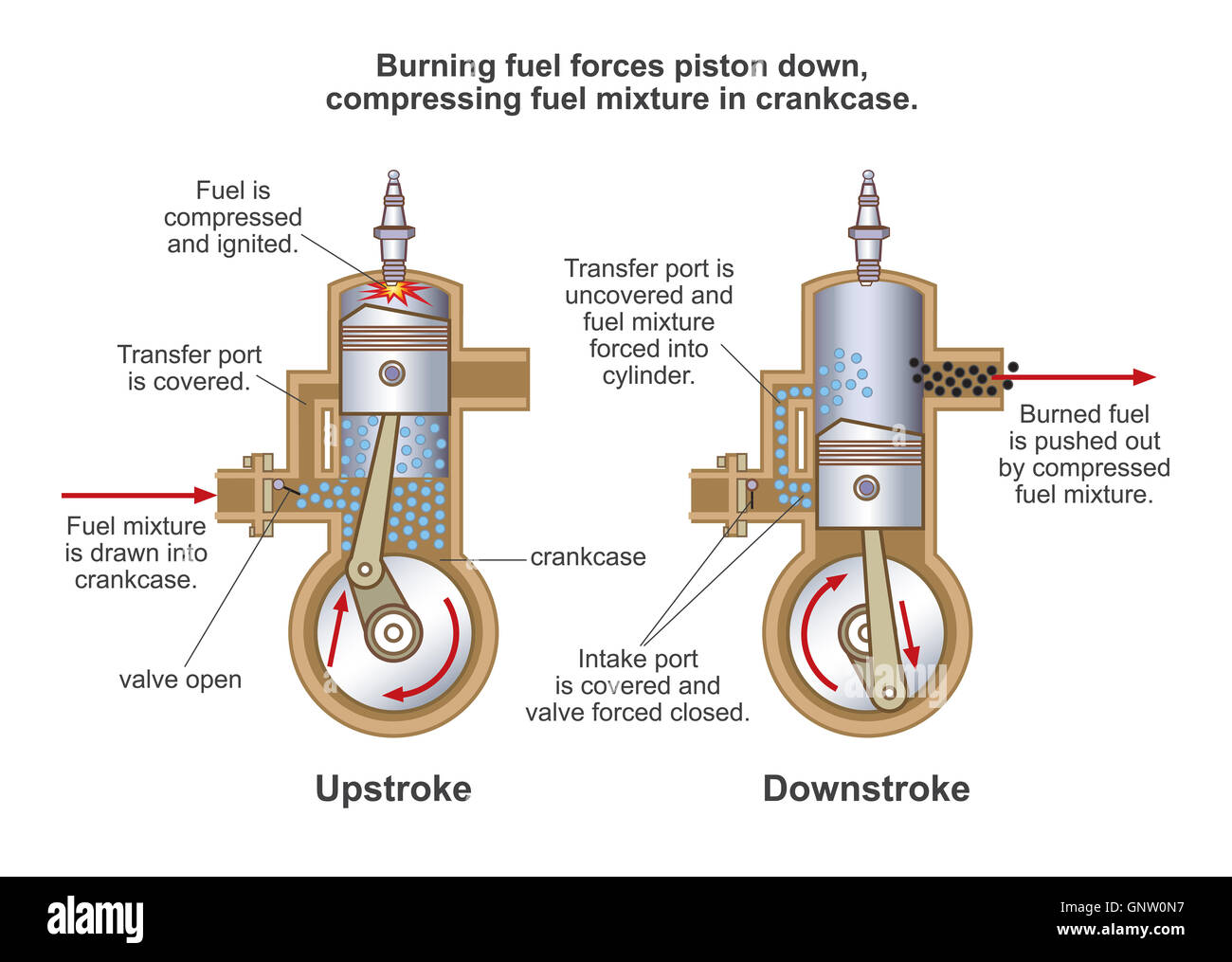 The stroke length is determined by the cranks on the crankshaft. Stroke can also refer to the