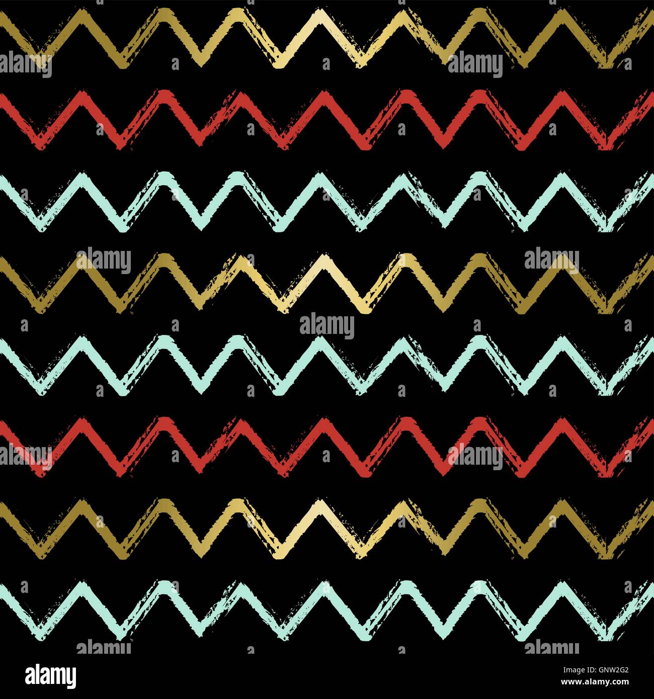 Zig zag seamless pattern, chevron lines in grunge hand drawn style with gold and festive colors ideal for christmas season. EPS1 Stock Vector