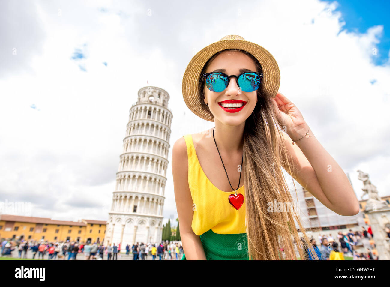 Woman traveling in Pisa old town Stock Photo