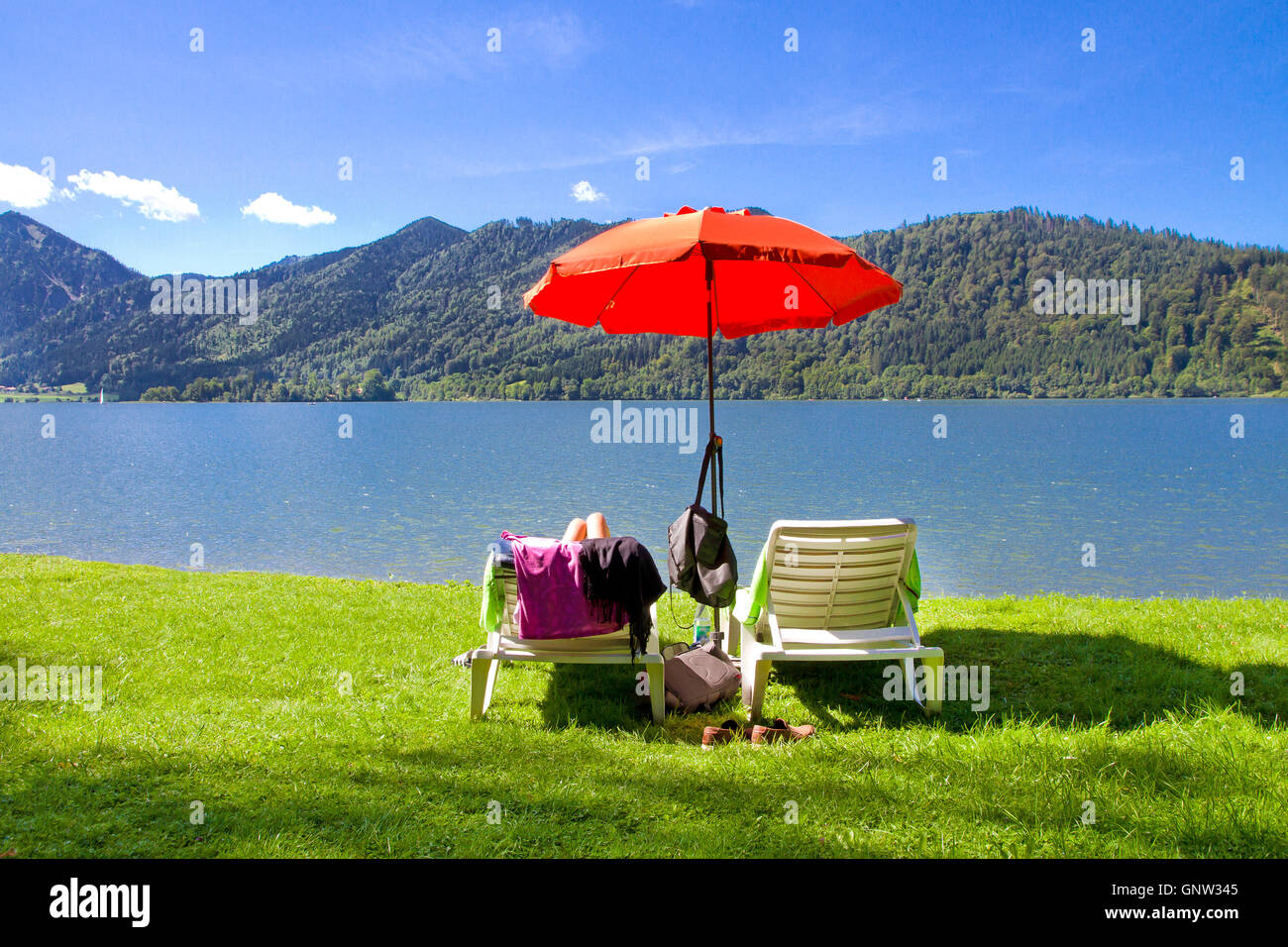 elaxing on lake Schliersee - Bavaria, Germany Stock Photo