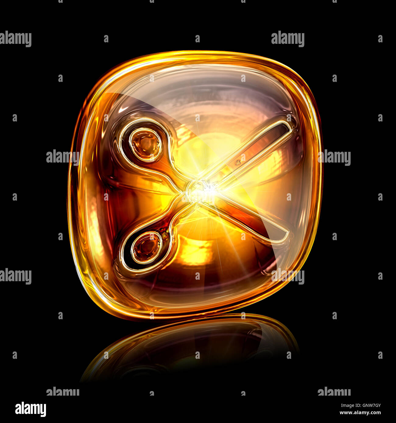 Scissors icon amber, isolated on black background Stock Photo - Alamy