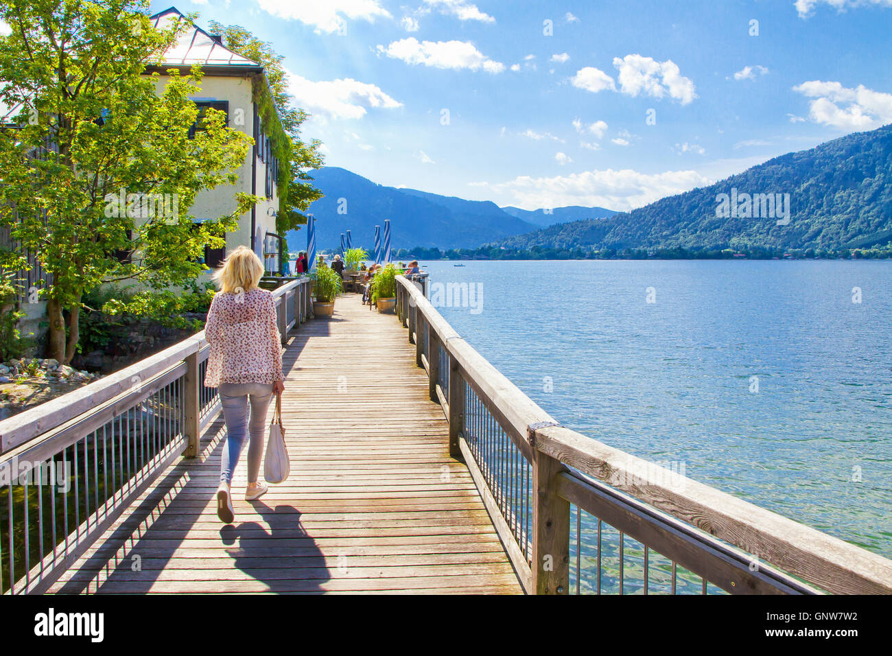 Way on lake Tegernsee, Bavaria, Germany Stock Photo