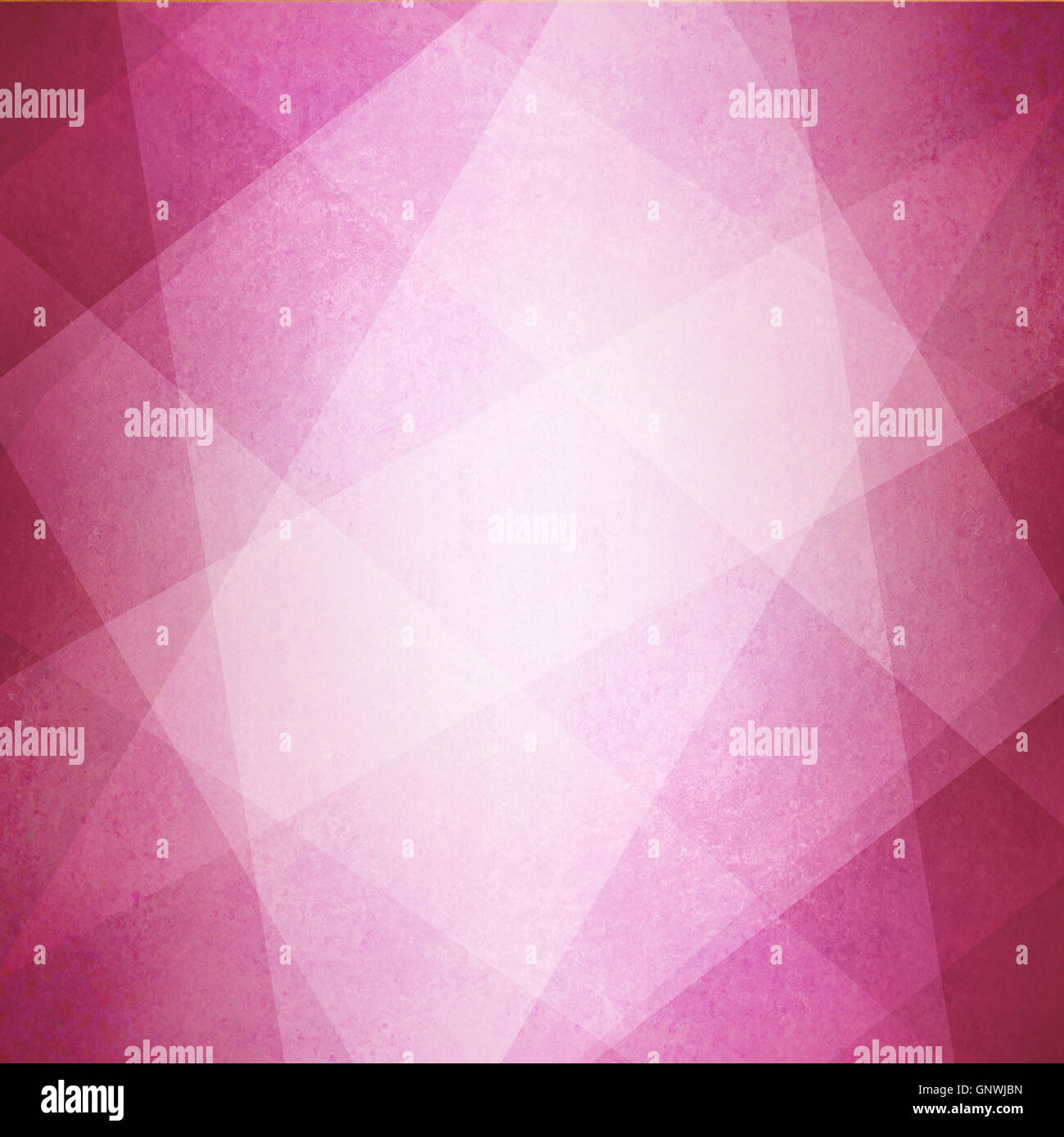 abstract pink background, white triangles and angled shapes layered in geometric line design with white faded texture center Stock Photo