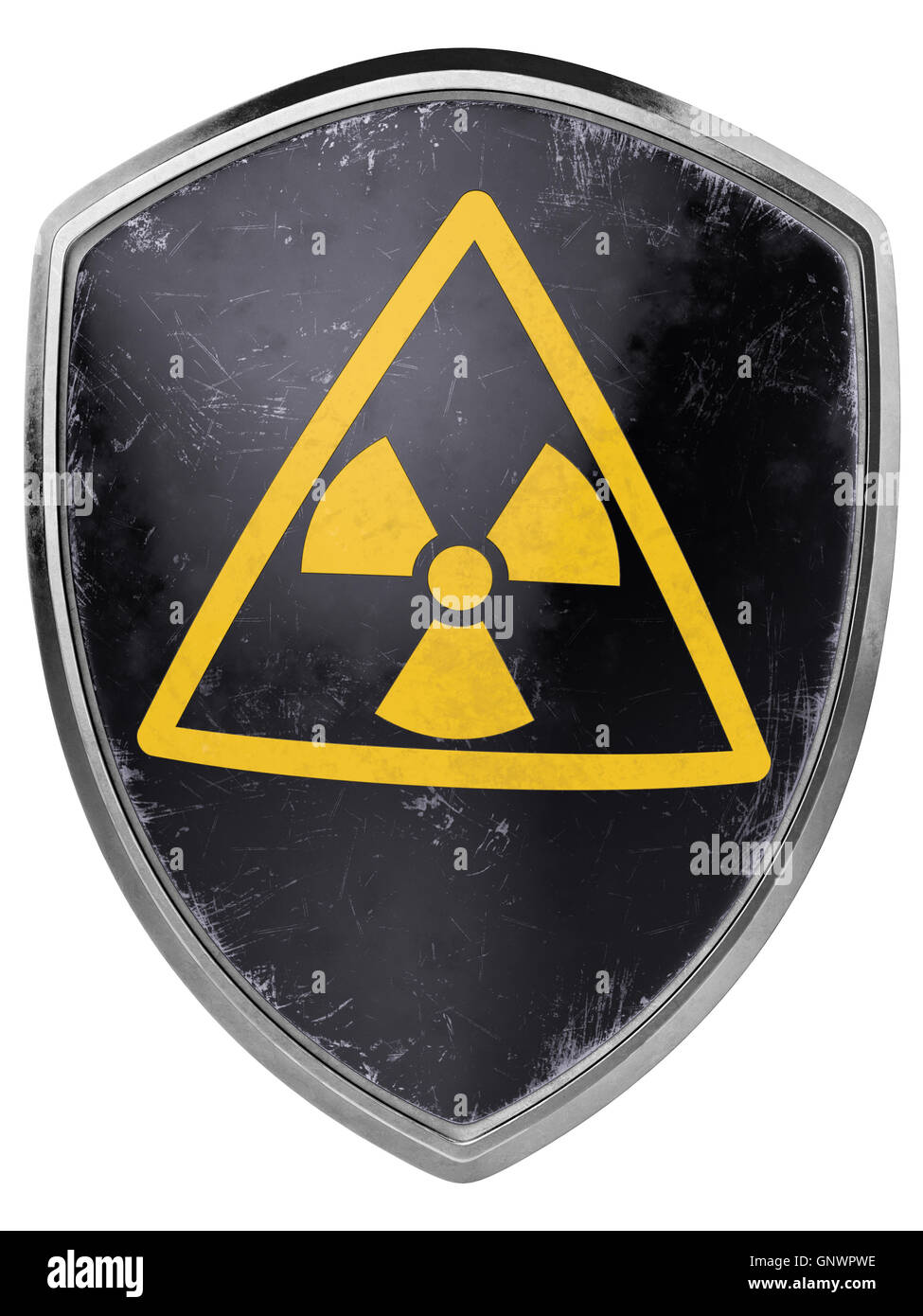 Worn nuclear shield icon. 3D Illustration. Stock Photo