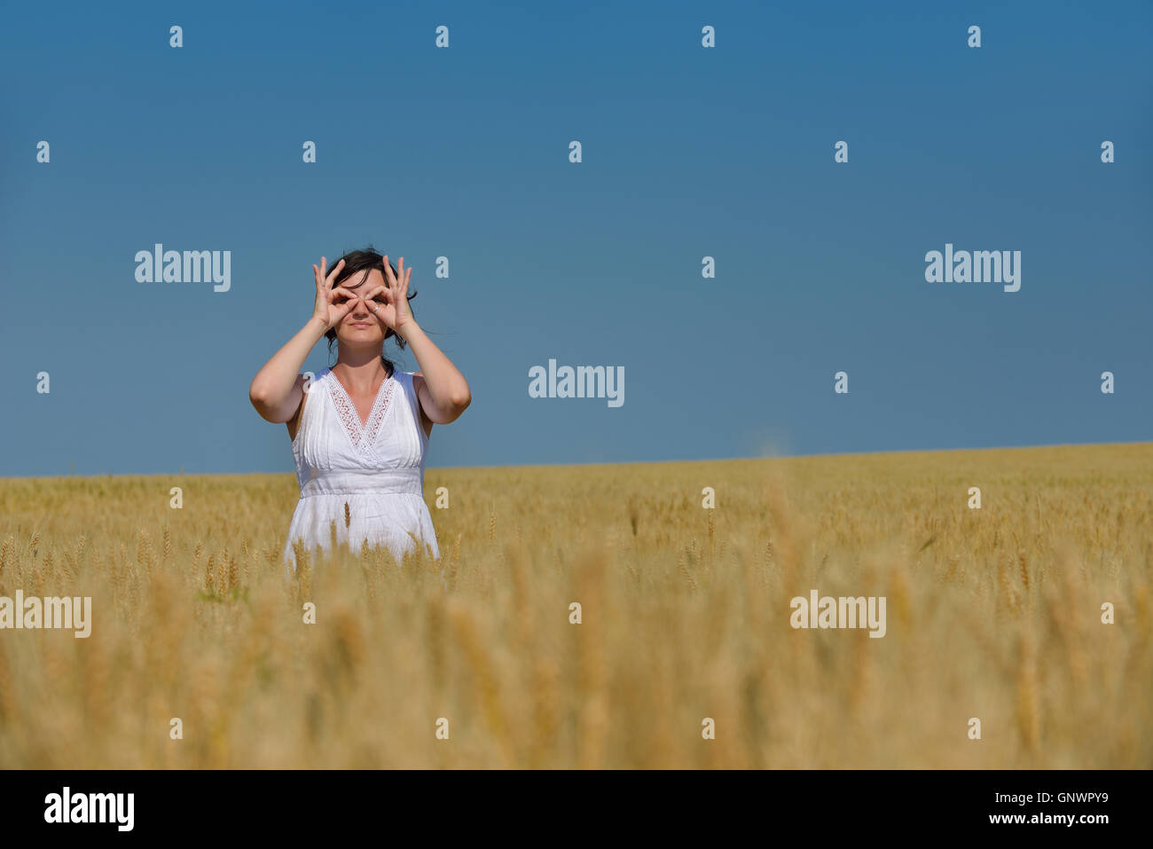 young woman in wheat field at summer Stock Photo - Alamy