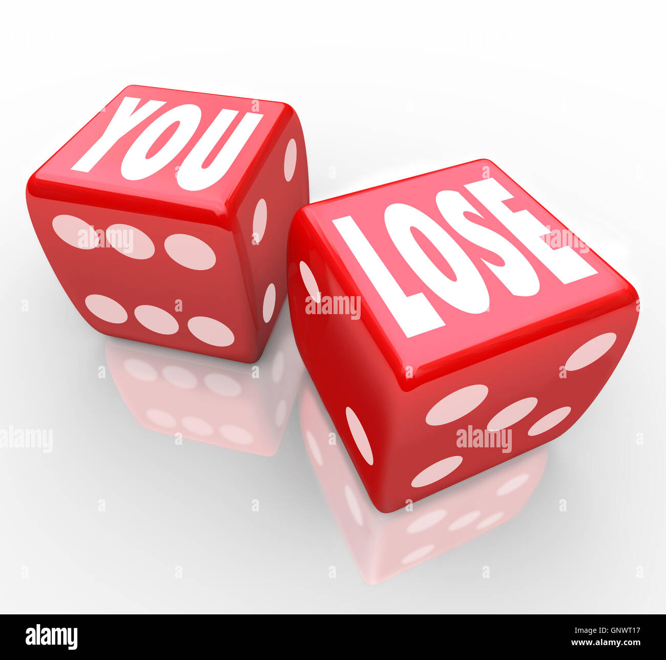 You Lose Words on Two Red Dice Failure Stock Photo