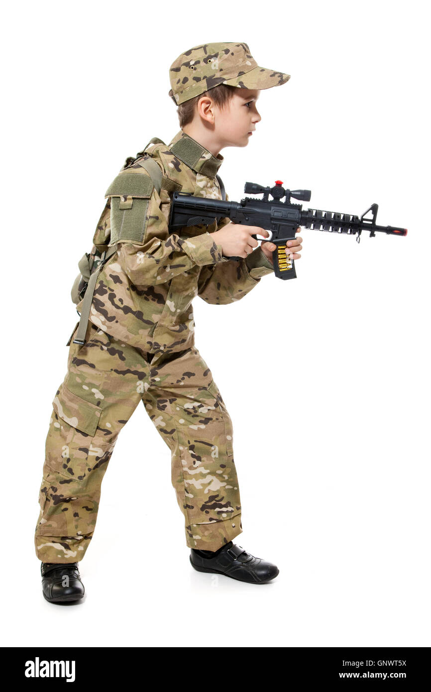 Young soldier with rifle Stock Photo
