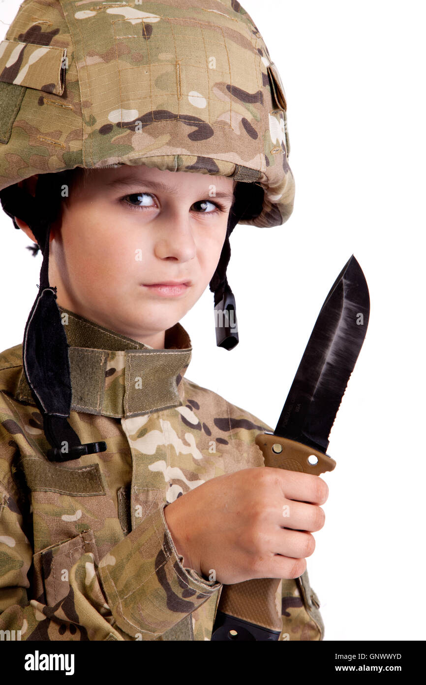 Young soldier with knife Stock Photo Alamy