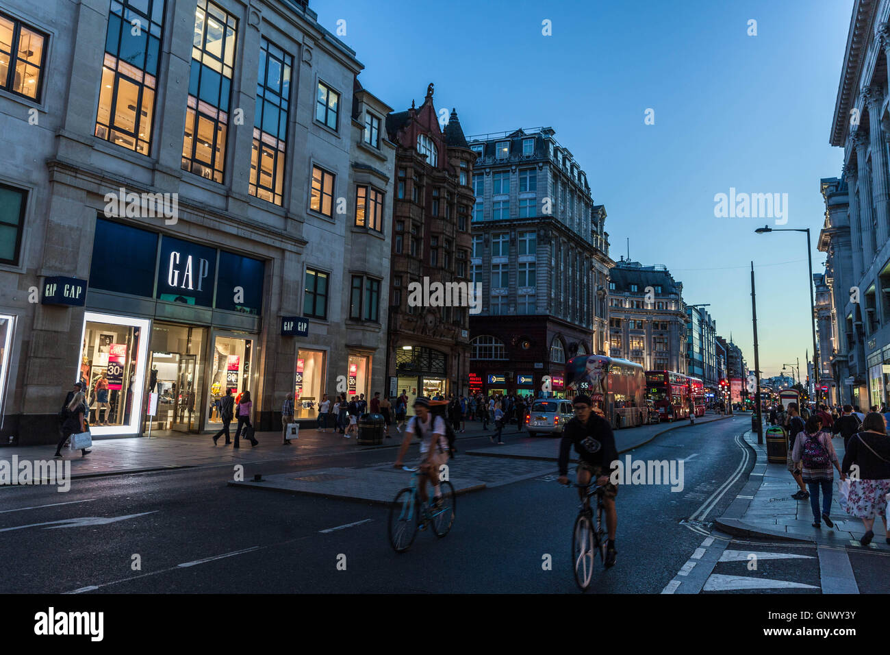 Oxford street scene at dusk, London, England, UK. Stock Photo