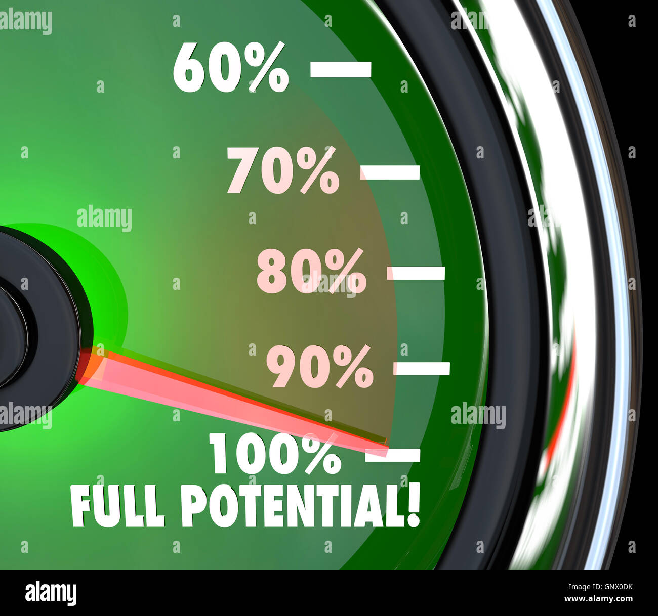 Reaching Full Potential Speedometer Tracking Goal Stock Photo