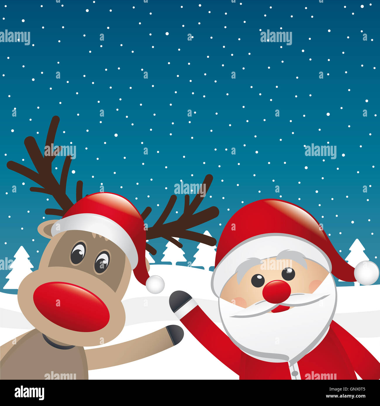 reindeer and santa claus wave Stock Photo