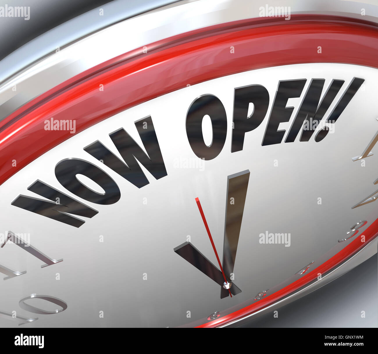 Now Open Clock Announcing Grand Opening Stock Photo Alamy