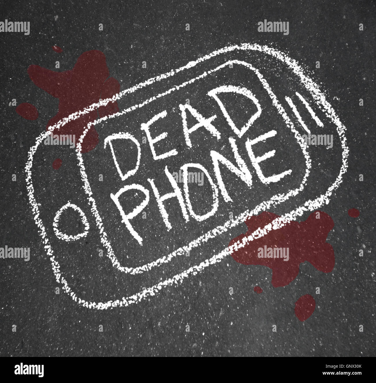 Dead Phone Chalk Outline Pavement Damaged Discarded Stock Photo