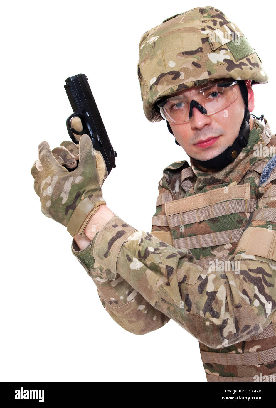 Modern soldier with rifle Stock Photo