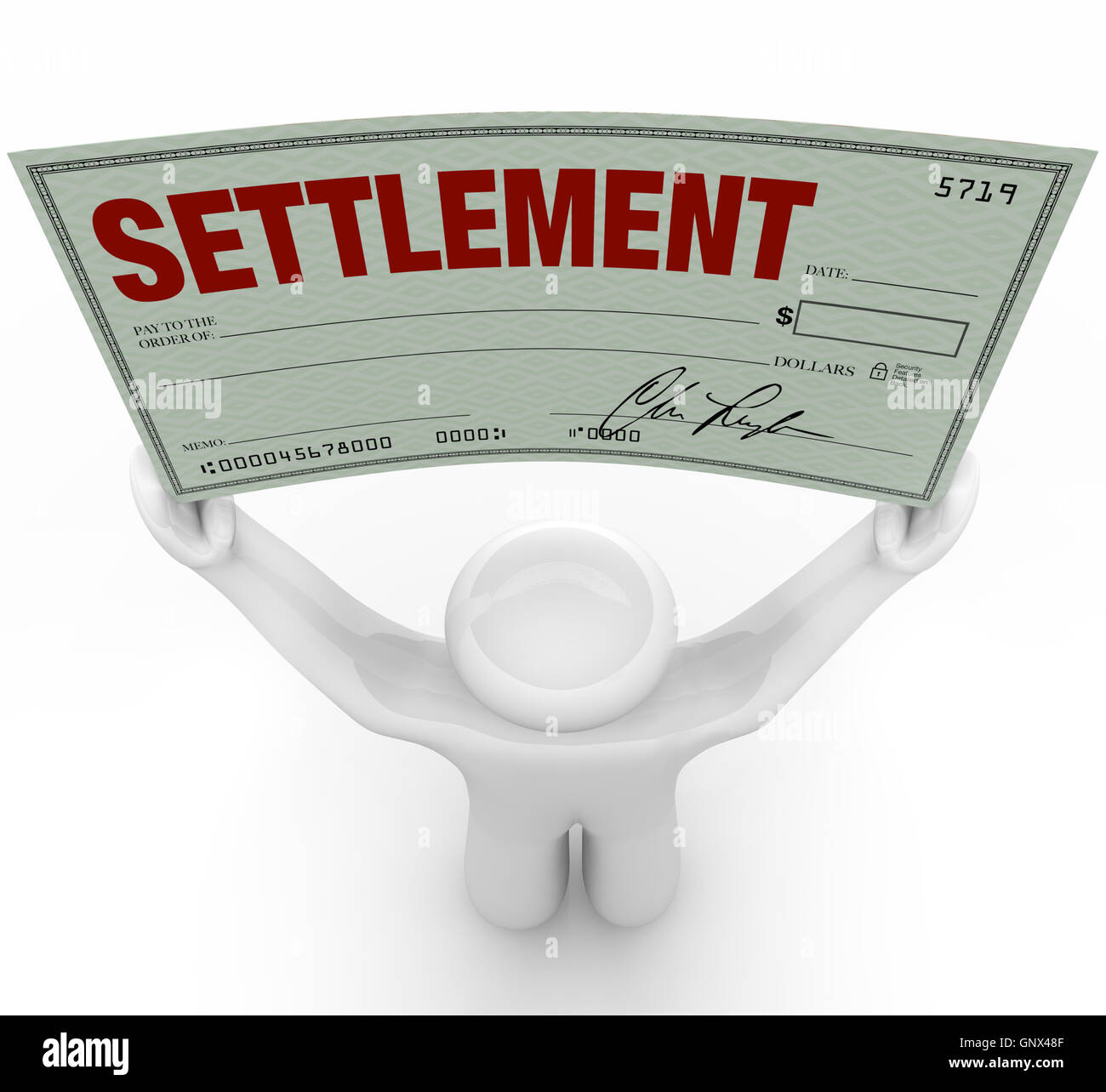 Man Holding Big Settlement Check Agreement Money Stock Photo
