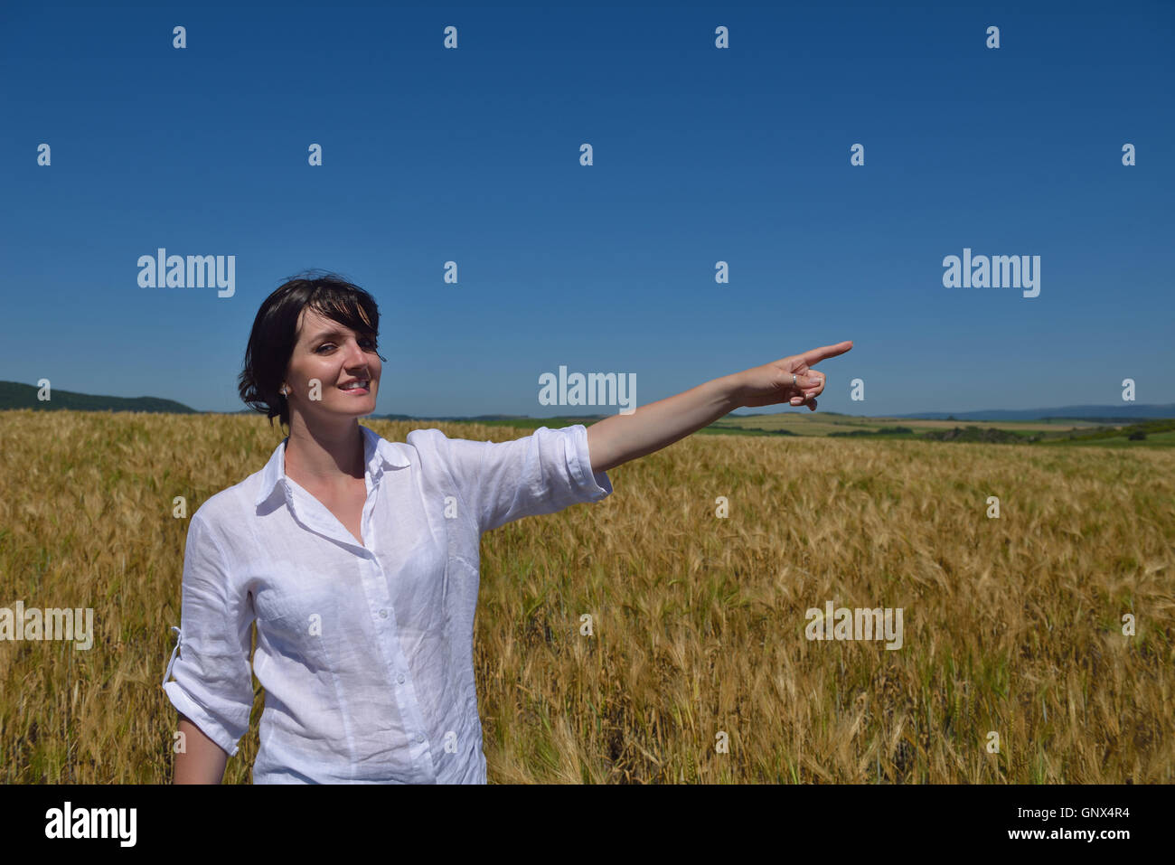 young woman in wheat field at summer Stock Photo - Alamy