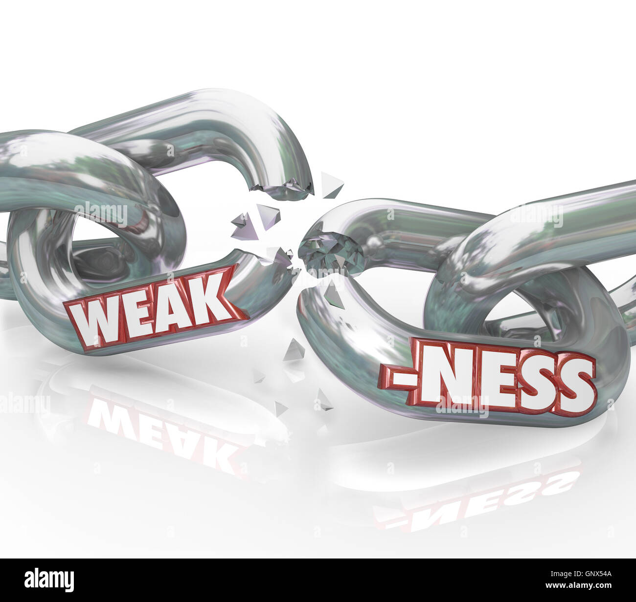 Weakness Word on Breaking Weak Chain Links Stock Photo