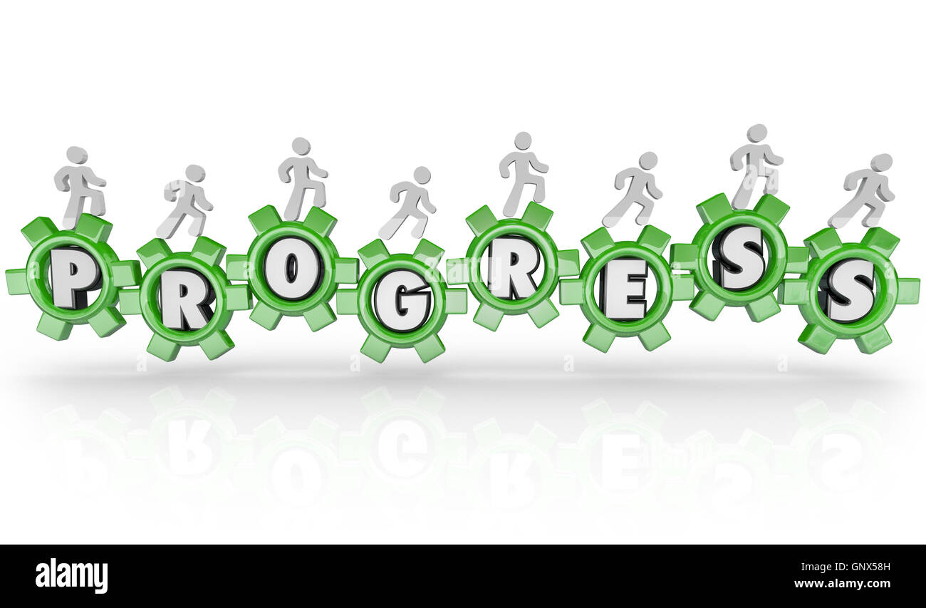 People Working Together Turning Gears of Progress Stock Photo