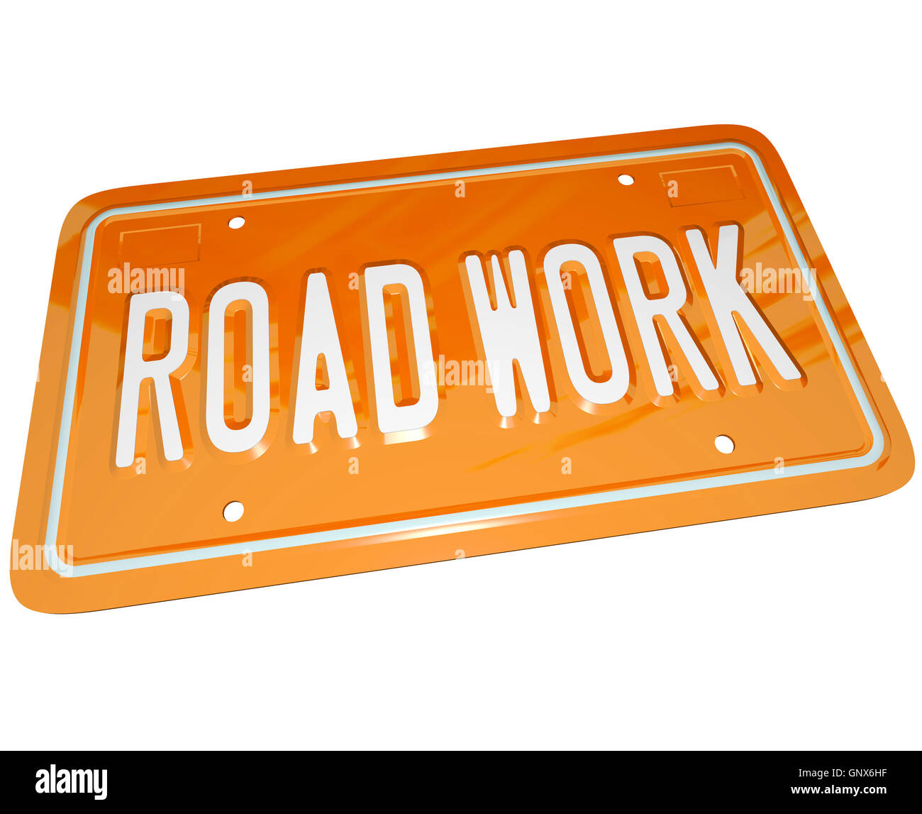 Road Work Orange Automobile License Plate for Car Stock Photo