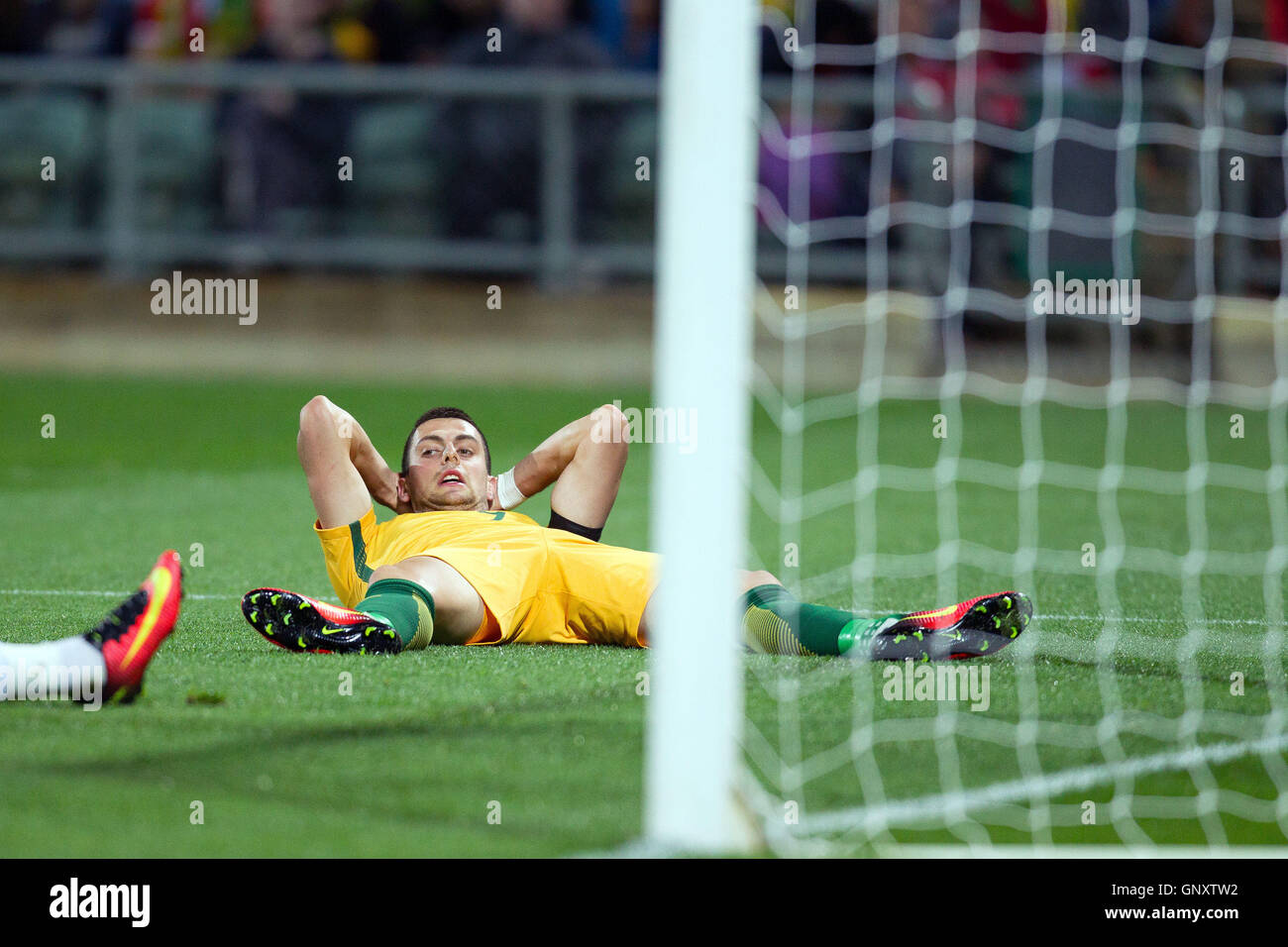 Perth, Australia. 1st September, 2016. World Cup Football Qualifier. Australia versus Iraq. Australia's Tomi Juric looks stunned after missing a goal during Australia's win over Iraq 2-0. Credit:  Action Plus Sports Images/Alamy Live News Stock Photo