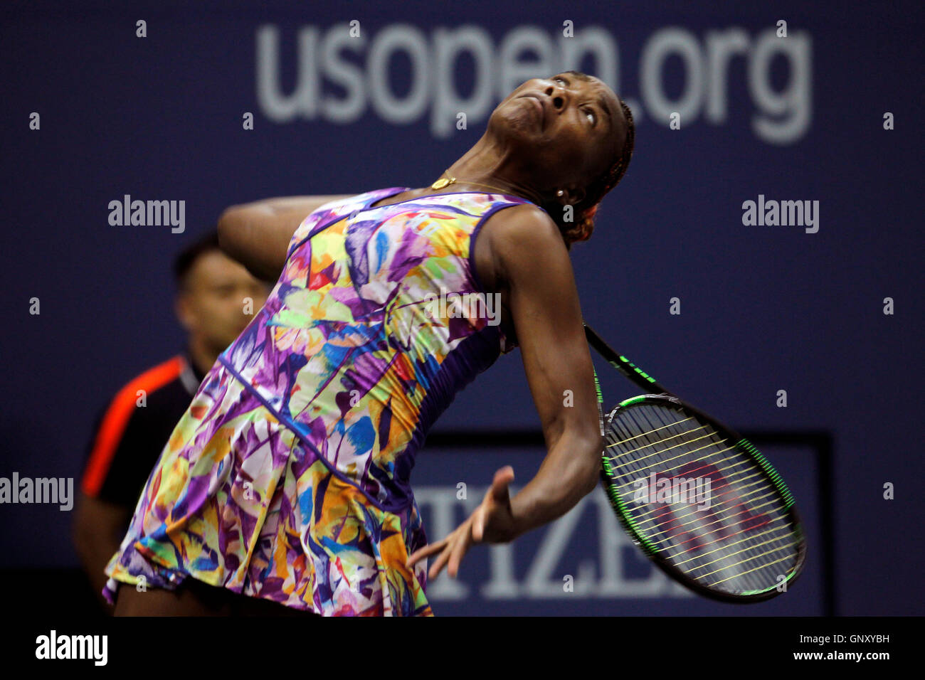 New York, United States. 01st Sep, 2016. Venus Williams serving during her second round match against Julia Goerges of Germany at the United States Open Tennis Championships at Flushing Meadows, New York on Thursday, September 1st. Credit:  Adam Stoltman/Alamy Live News Stock Photo