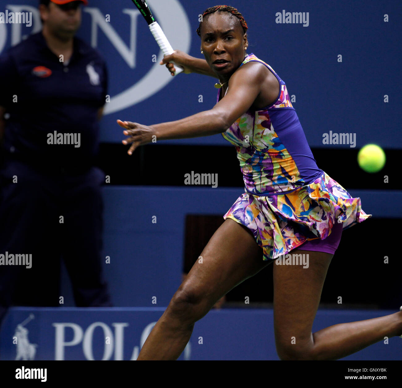 New York, United States. 01st Sep, 2016. Venus Williams in action during her second round match against Julia Goerges of Germany at the United States Open Tennis Championships at Flushing Meadows, New York on Thursday, September 1st. Credit:  Adam Stoltman/Alamy Live News Stock Photo